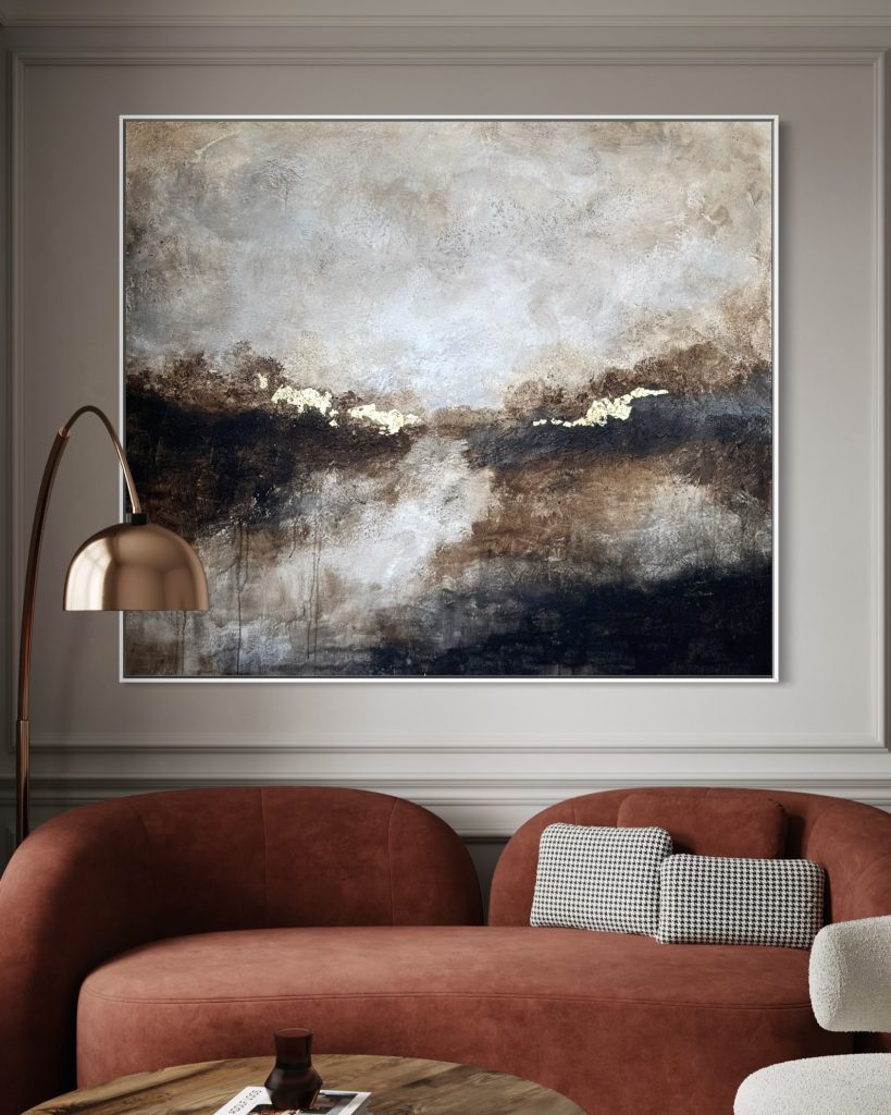 Suuri abstrakti taide ruskea maisema